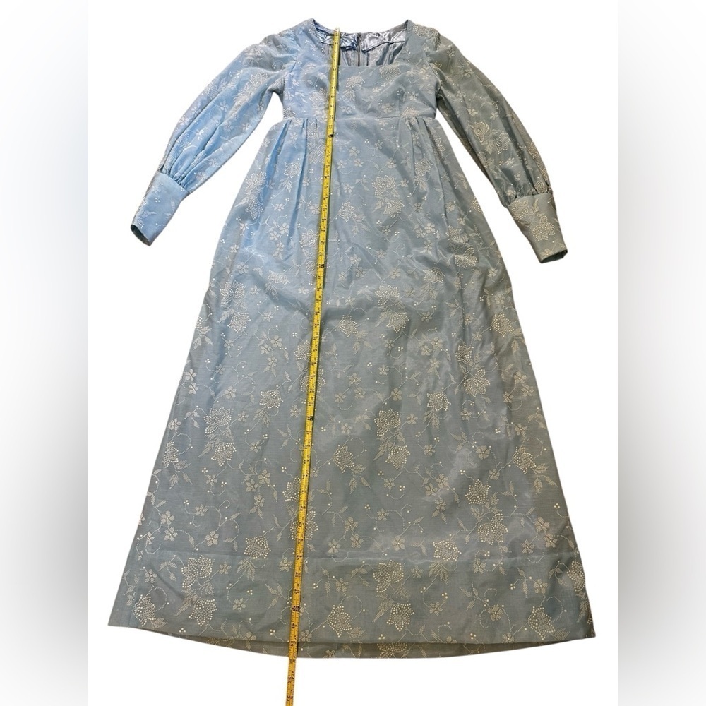 VTG 60s Handmade Blue/White Raised Design Women’s Lantern Sleeve Empire Waist XS - Picture 14 of 14